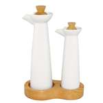 CB705 - Olympia Whiteware Vinegar & Oil bottle set with wooden base & stoppers (Box 1)