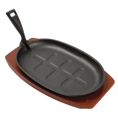 CC310 - Olympia Cast Iron Oval Sizzler - 280x190mm 11x7 1/2" with Wooden Stand