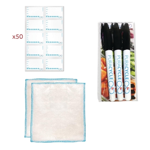 PuraCycle Reusable Prepped Food Label Pen & Cloth Pack (50 Labels 3 Pens 2 Cloth  SA491