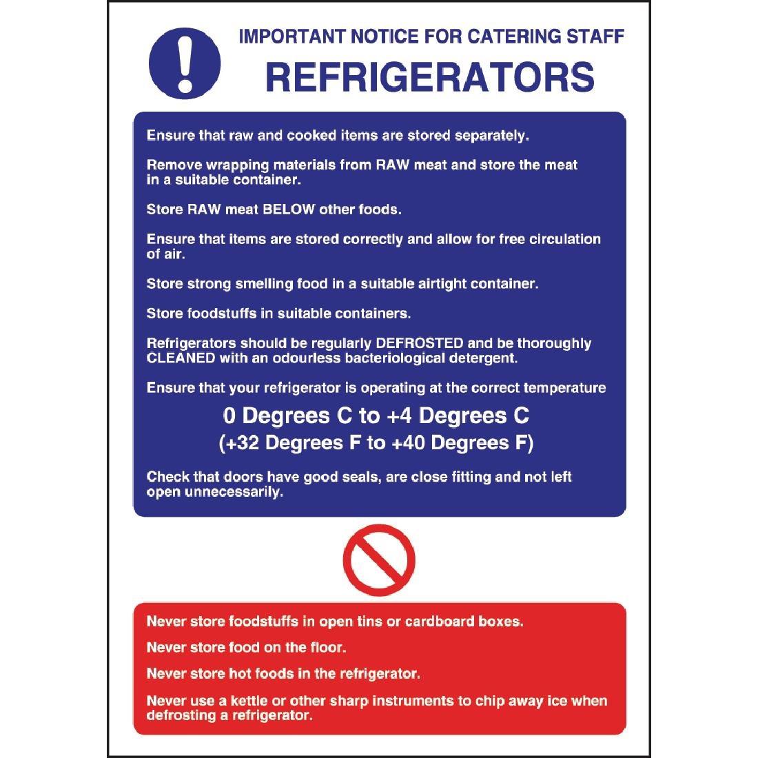 W196 - Refrigerator Guidelines Sign