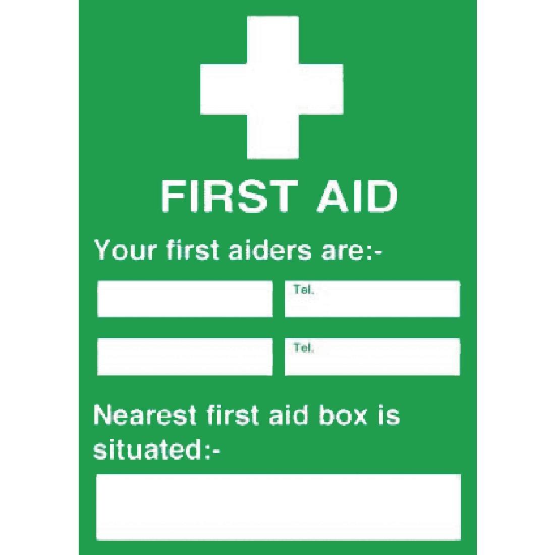 Y922 - First Aiders Nearest First Aid Box Sign