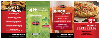 Table Tent:  Featuring Shakey's $5.99 Flatbreads