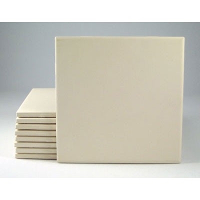 4.25" SQUARE BISQUE TILES: 7/32 thick: Case of 100 UNGLAZED