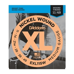 D'Addario EXL115W Nickel Wound, Medium/Blues-Jazz Rock, Wound 3rd, 11-49