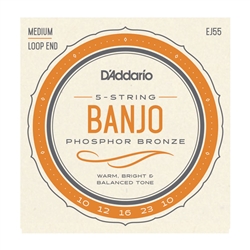 D'Addario EJ55 5-String Banjo, Phosphor Bronze, Medium, 10-23