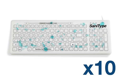 Used for Infection Control & Equipment Protection, the Case of (10) SaniType SaniSwipe Smooth Surface Washable Keyboard | KBSTRC106SC-W can be cleaned by washing with soap and water, sanitized or disinfected.