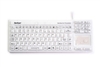 Used for Infection Control & Equipment Protection, the Washable "Touchpad Plus" Hygienic Rigid Silicone Washable Keyboard (USB) KBSTRC106T-W can be cleaned by washing with soap and water, sanitized or disinfected.