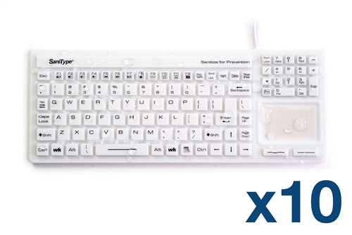 Case of (10) KBSTRC106T-W - SaniType "Touchpad Plus" Hygienic Medical-Grade Rigid Silicone Washable Keyboard (USB) (White) | KBSTRC106T-W-C10