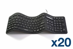 Used for Infection Control & Equipment Protection, the Case of (20) WetKeys "Soft-touch Comfort" Professional-grade Full-size Flexible Silicone Waterproof Keyboard (USB) (Black) KBWKFC106-BK can be cleaned by washing with soap and water, sanitized or di