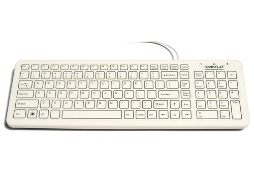 Used for Infection Control & Equipment Protection, the SterileFLAT Antibacterial Medical Keyboard | SF09-02-v4 can be cleaned by washing with soap and water, sanitized or disinfected.