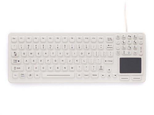Used for Infection Control & Equipment Protection, the Desktop Keyboard with Touchpad SK-97-TP-USB can be cleaned by washing with soap and water, sanitized or disinfected.