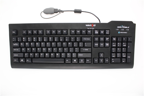 Used for Infection Control & Equipment Protection, the Silver Seal Waterproof Backlit Secure Keyboard with Card Reader SSKSV207GRC125 can be cleaned by washing with soap and water, sanitized or disinfected.