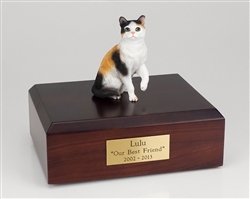 Sitting Shorthair Calico Cat Urn