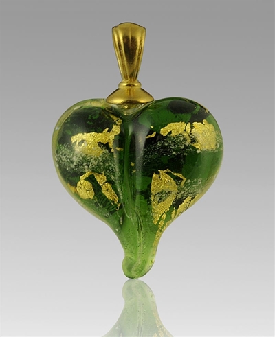 Green/Gold Heart Glass Cremation Pendant