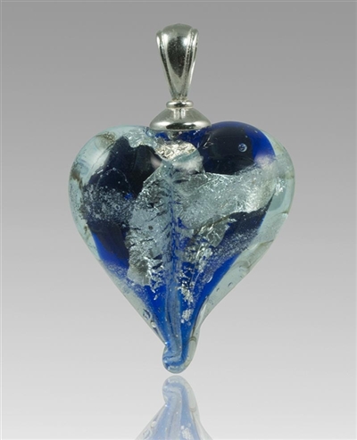 Blue/Silver Heart Glass Cremation Pendant