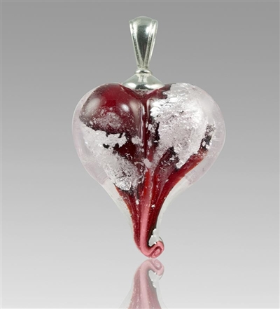 Red/Silver Heart Glass Cremation Pendant