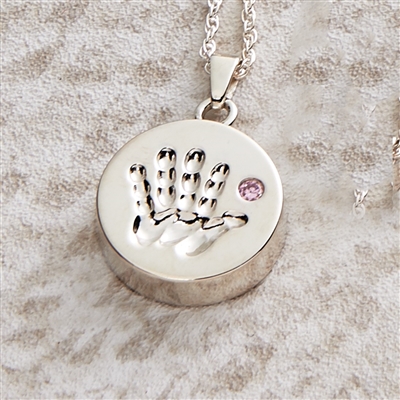 Silver Hand Print Cremation Pendant - Girl