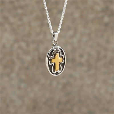 Oval Cross Cremation Jewelry Pendant