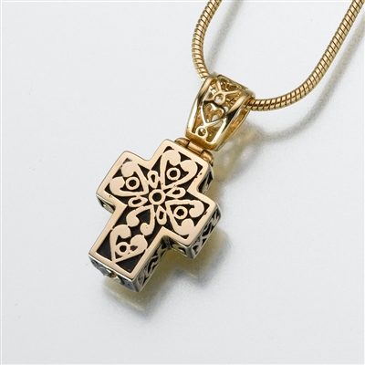 Gold Vermeil Filigree Cross Cremation Locket