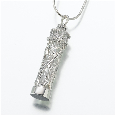 Silver Chromate Filigree Casing Urn Necklace