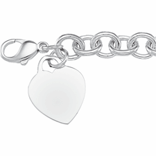 Charm Bracelet with Engravable Heart, 9.75mm in Sterling Silver