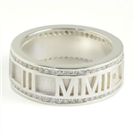 Roman Numeral Ring Rimmed with Diamonds, One Tone with Satin Band