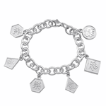 Chinese Symbol Charm Bracelet with Six Charms, Sterling Silver