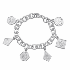 Chinese Symbol Charm Bracelet with Six Charms, Sterling Silver