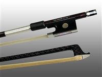 VIOLIN BOW BRAIDED CARBON / RED HYBRID FIBER, ROUND, FULLY LINED EBONY FROG, NICKEL WIRE GRIP & TIP