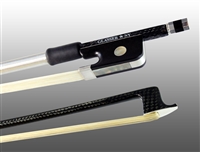VIOLA BOW BRAIDED CARBON FIBER ROUND, FULLY LINED EBONY FROG, STERLING SILVER WIRE GRIP & TIP