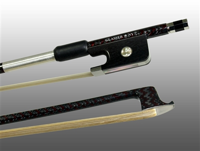 VIOLA BOW BRAIDED CARBON / RED HYBRID FIBER, ROUND, FULLY LINED EBONY FROG, NICKEL WIRE GRIP & TIP