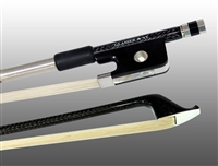 CELLO BOW BRAIDED CARBON FIBER ROUND, FULLY LINED EBONY FROG, STERLING SILVER WIRE GRIP & TIP