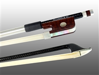 CELLO BOW BRAIDED CARBON FIBER ROUND, FULLY LINED SNAKEWOOD FROG, STERLING SILVER WIRE GRIP & TIP