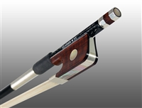 CELLO BOW BRAIDED CARBON FIBER OCTAGONAL, FULLY LINED SNAKEWOOD FROG, STERLING SILVER WIRE GRIP & TIP