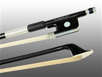 CELLO BOW BRAIDED CARBON FIBER ROUND, FULLY LINED EBONY FROG, NICKEL WIRE GRIP, PLASTIC TIP