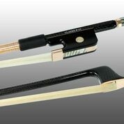 BASS BOW FRENCH BRAIDED CARBON FIBER ROUND, FULLY LINED EBONY FROG, 585 GOLD GRIP & TIP