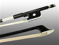 BASS BOW FRENCH BRAIDED CARBON FIBER ROUND, FULLY LINED EBONY FROG, NICKEL WIRE GRIP, PLASTIC TIP
