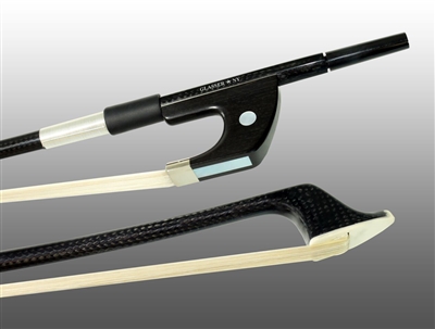 BASS BOW GERMAN BRAIDED CARBON FIBER ROUND, FULLY LINED EBONY FROG, NICKEL WIRE GRIP, PLASTIC TIP