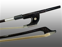 BASS BOW GERMAN BRAIDED CARBON/RED HYBRID FIBER, ROUND, FULLY LINED EBONY FROG, NICKEL WIRE GRIP & TIP