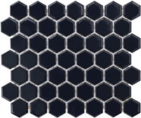 1.5" Black Glossy Hexagon Wall Floor Kitchen Bathroom Porcelain Tile