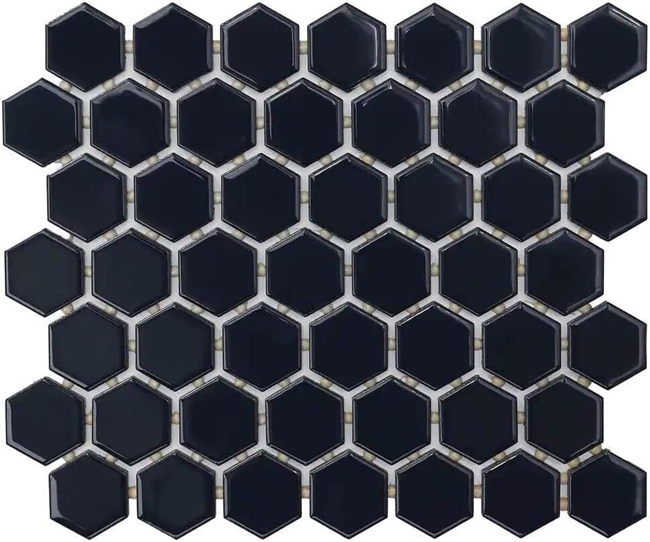 1.5" Black Glossy Hexagon Wall Floor Kitchen Bathroom Porcelain Tile