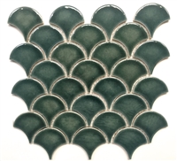 Mandarin Glossy Fan Emerald Crackled Porcelain Mosaic Tile