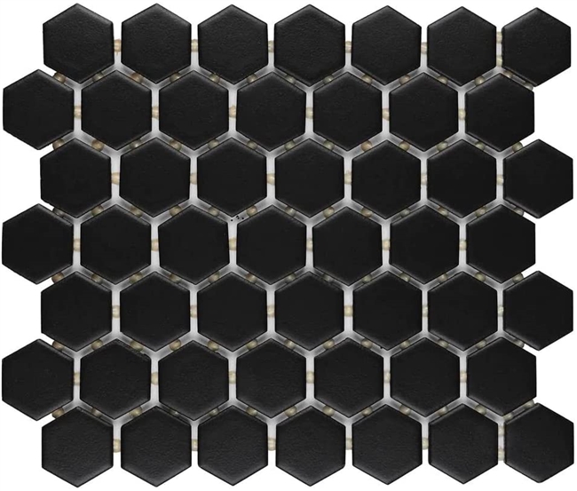 1.5" Black Matte Hexagon Wall Floor Porcelain Tile