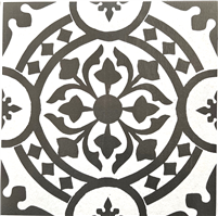 12x12 Flora Black White Encaustic Style Pattern Peel and Stick Made in USA Wall and Floor Tile