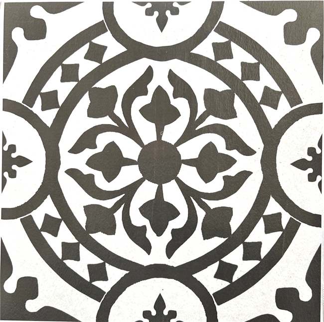 12x12 Flora Black White Encaustic Style Pattern Peel and Stick Made in USA Wall and Floor Tile