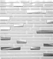 Pure White Glass and Brushed Aluminum Matchstick Mosaic Wall Tile