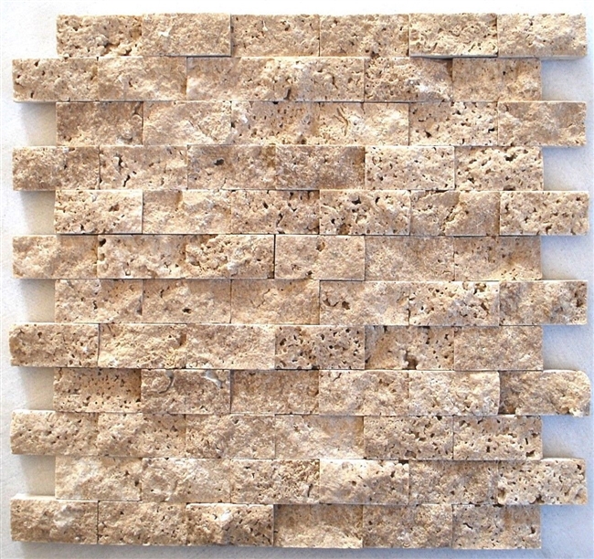 Walnut 1x2 Splitface Mosaic Travertine Tile Wall Backsplash