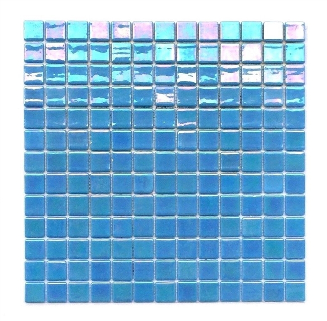1x1 Glossy Spa Blue Iridescent Shimmer Handmade Glass Mosaic Tile