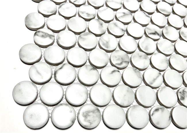 Penny Round 1x1" Carrara Look Matte Porcelain Mosaic Wall Floor Tile