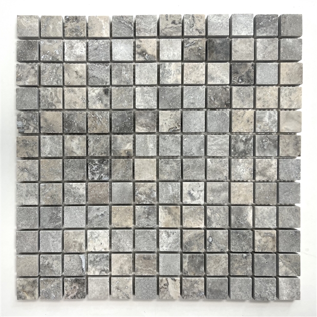 1x1 Silver Travertine Honed and Filled Wall Floor Mosaic Tile